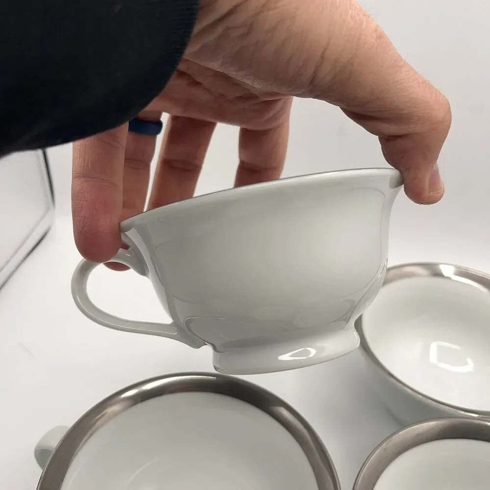 Pottery Barn Cosmopolitan Mugs (Silver Band) - Set Of 7